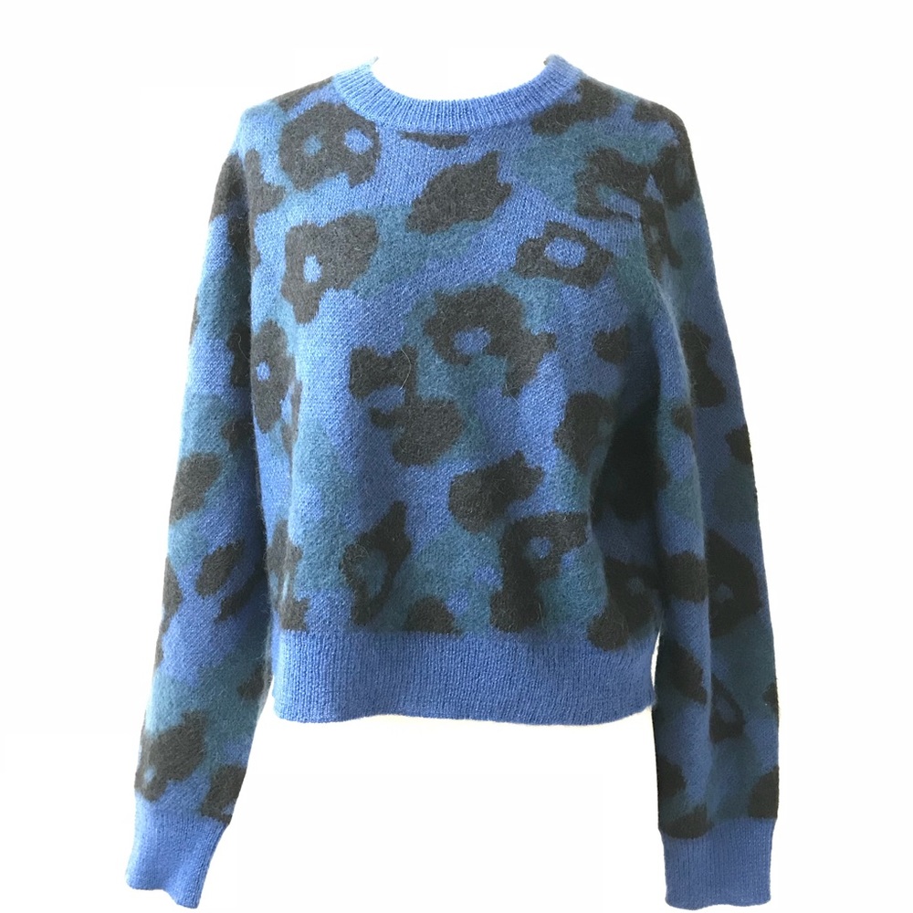 rag & bone Blue Black Leopard Crew Soft Sweater